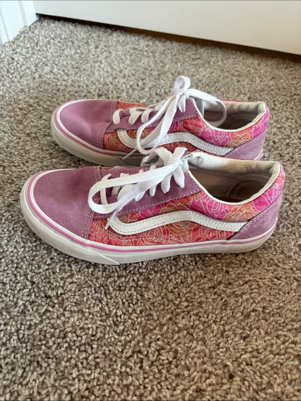 Vans Pink Floral Low-Top Sneakers with White Stripe